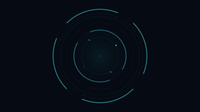 Futuristic hud interface with rotating circular scanning rings and digital data technology