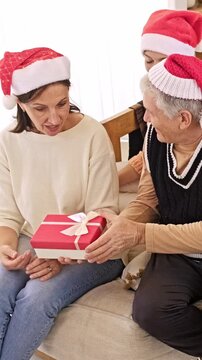 Multigenerational Family Sharing Christmas Gift Together at Home