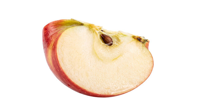 Close-up slice of red apple with seed on isolated on transparent png