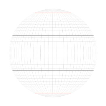 Earth planet globe grid of meridians and parallels, or latitude and longitude. Red marked Arctic Circle and Antarctic Circle. Vector illustration