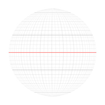Earth planet globe grid of meridians and parallels, or latitude and longitude. Red marked Equator. Vector illustration