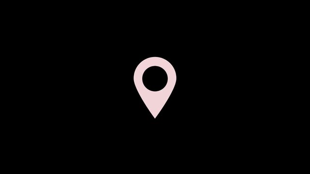 3D white map location pin bouncing on black background with alpha channel.Animated of location icon animation, GPS pin pointer on find map tracker animation.