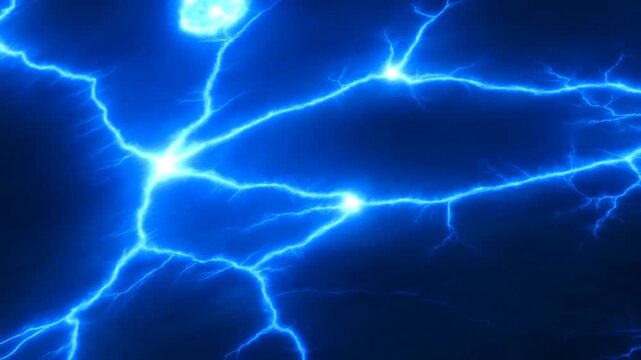 Glowing Blue Energy Orbs Connect with Branching Electric Arcs on a Dark Background