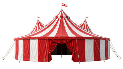 Red and white striped circus tent with isolated on transparent png © PNG Studio 99