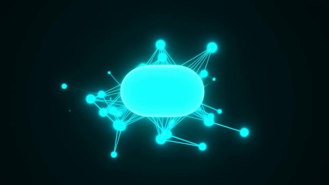 Glowing Cyan Abstract Network Form Connecting With Surrounding Nodes in Dark Digital Space