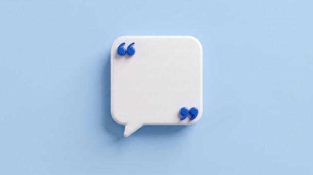 White 3D Speech Bubble with Blue Quotation Marks on Pastel Blue