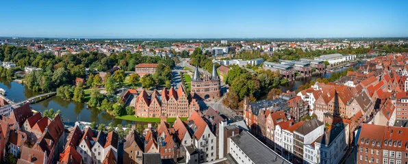 Lübeck, Germany. Panoramic aerial view of the old town on a summer day.  © foto-select