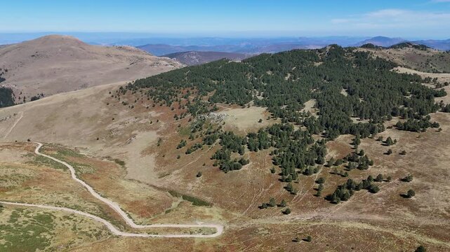 Aerial flight over Col de Pailheres autumn landscape