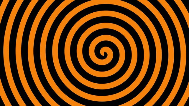 Rotating orange and black temp spiral animation creating a hypnotic optical illusion vortex motion background effect