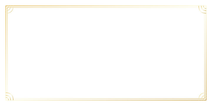 Simple golden rectangular frame with corner accents on a clear transparent background.
