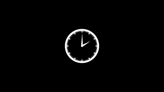 Minimalist white analog clock face icon vector illustration isolated on a dark black background for time management concept, watch logo design, business UI schedule, and app interface.