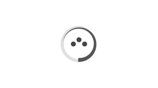 Minimal circular loading animation featuring three dark gray dots and a rotating progress ring on a white background. Ideal for UI design, app interfaces, website preloader screens,& motion graphics.
