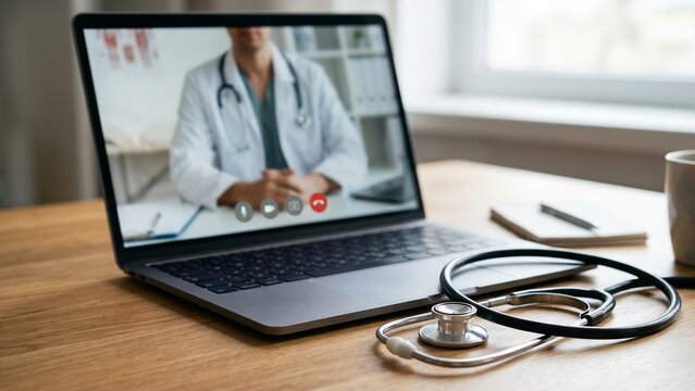 Virtual doctor appointment at home via video call, digital healthcare