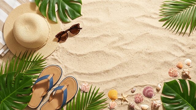 Tropical beach with turquoise sea, white sand and palm trees, summer vacation