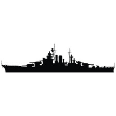 Armored dreadnought warship silhouette black vector for naval history and military museum. © MSTSHAHANARA
