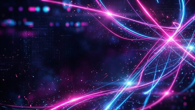 Abstract glowing neon lines on dark background, futuristic technology design