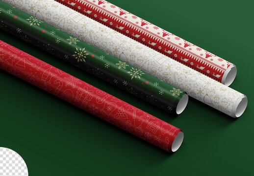 Wrapping Paper Stationery Roll Set Mockup Isolated 