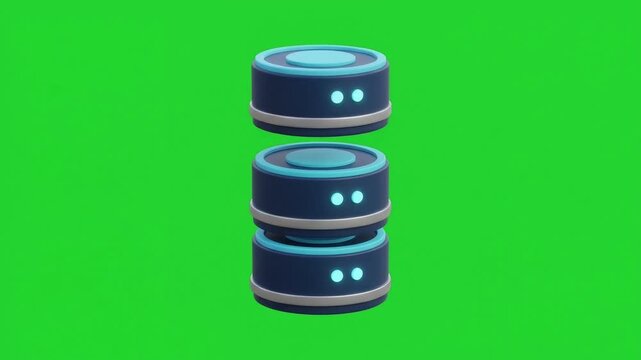 3D Database Stack Animation on Green Screen Background