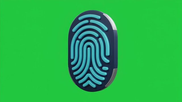 3D Digital Fingerprint Icon Animation on Green Screen Background