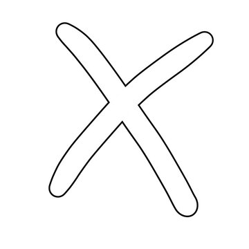 A simple, hand-drawn cross symbol in black outline on a white background
