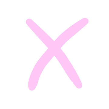 A hand-drawn pink cross mark on a white background. This symbol can represent negation, error, or rejection