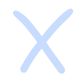 A simple light blue 'X' mark on a white background, representing negation or incorrectness