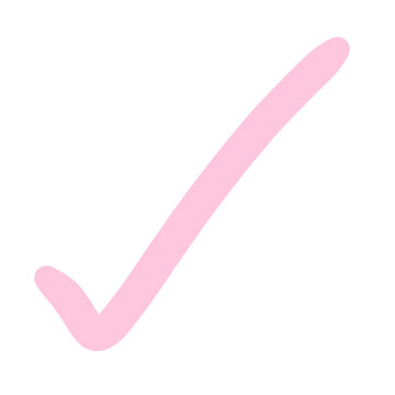 A simple pastel pink checkmark symbol, representing approval or confirmation
