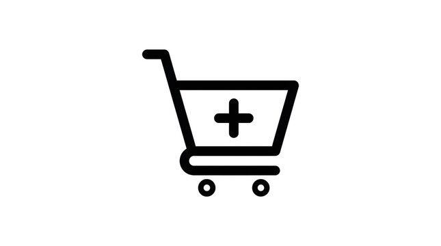shopping cart, add to cart shopping icon isolated on white background, online shopping and ecommerce cart icon, black shopping cart with plus sign symbol, shopping basket add product symbol for web 