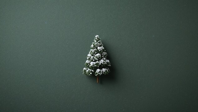 A small pine tree covered in snow on a green surface