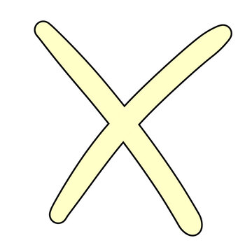 A pale yellow mark forming an 'X' shape on a white background