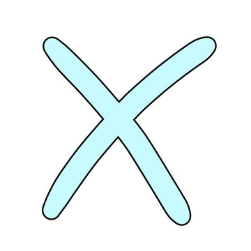 A light blue X mark symbol with a black outline, drawn in a simplistic, hand-drawn style on a white background