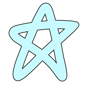 A light blue star with a pentagon inside, hand-drawn style
