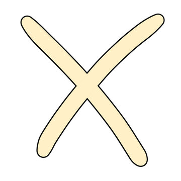 A hand-drawn yellow cross mark symbol with a thin black outline against a white background