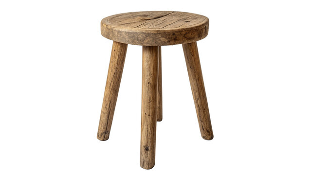 Classic minimalist round brown wooden stool chair furniture isolated on transparent background