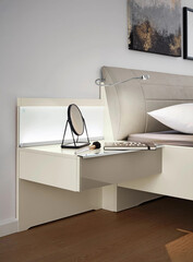 Modern luxury bedroom interior in minimal scandinavian style, 3d render © arkadij