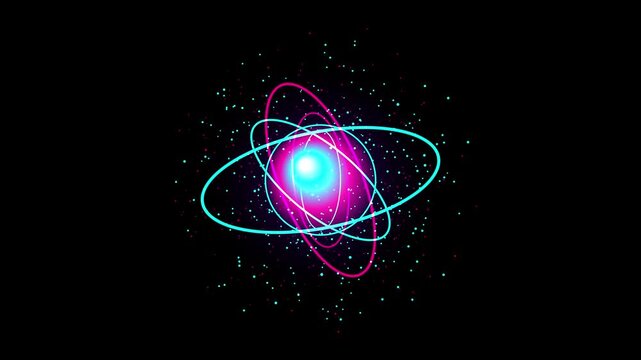 Glowing sphere with orbit ring atom particle and luminous core
