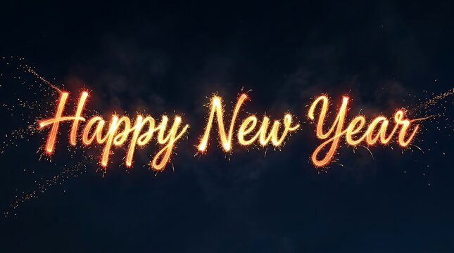 Festive happy new year text with a vibrant and colorful glowing effect