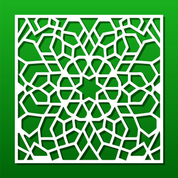 Laser cut islamic panel, traditional arabian girih ornament. Cutting, carving, engraving CNC stencil. Decorative panel design,wall art, paper craft background, home decor, Vector illustration