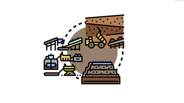 Mining industry process illustrates the journey from extracting raw mineral resources from the ground excavation to their subsequent processing and refinement into usable materials