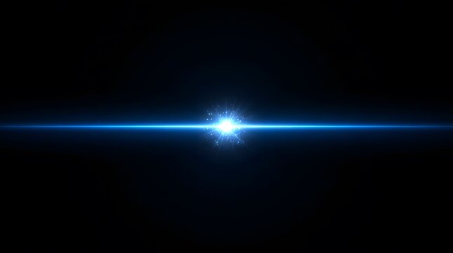 A striking dramatic blue light flare features a brilliantly bright central point against a deeply dark background producing a strong visual impact