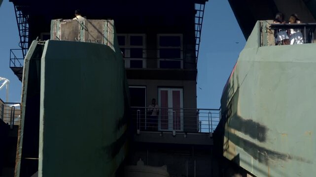 Timelapse POV from inside a cable car approaching the Sugarloaf Mountain in Rio de Janeiro, Brazil.