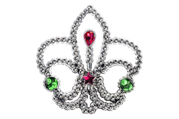 silver fleur de lis ornament with gemstones beads royal decorative jewelry symbol © brovarky