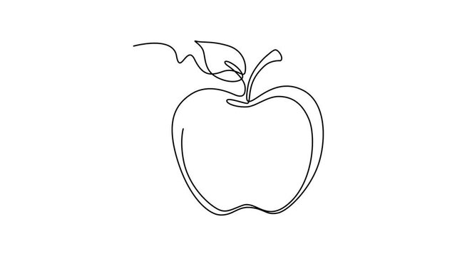 One line apple animation. Continuous fruits and vegetables video. Natural, Animated self drawing Continuous one line drawing of Minimalist apple icon, line art fruit, simple illustration, continuous.