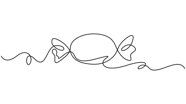Continuous one line drawing of sweet candy animation. Single line art candy icon, Self animated minimalist, single continuous black thin line art vector illustration of a candy, Wrapped Candy.