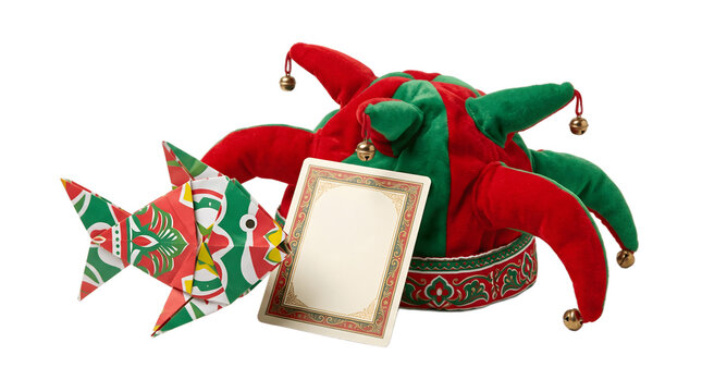 Paper Fish, Jester Hat, Trick Card, April Fools Italy Isolated