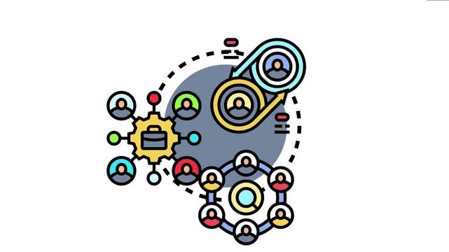 Organizational process realignment diagram representing business strategy. Team management. Workflow optimization. And leadership adapting to new operational models
