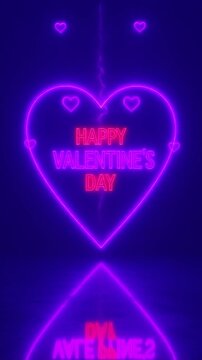 Happy valentine's day animation video with neon heart shapes glowing in purple and pink tones for Valentines day celebrating love and romance animated graphics for social media stories, ads design