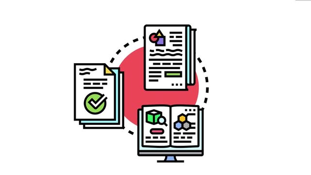 Organized research notes compilation featuring digital data analysis on a monitor. Paper documents with a checkmark. And stacked reports