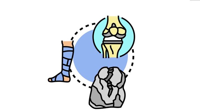 Orthopedic rehabilitation icon knee joint health, fractured bone, and a bandaged leg representing recovery, comprehensive therapy, and physical treatment