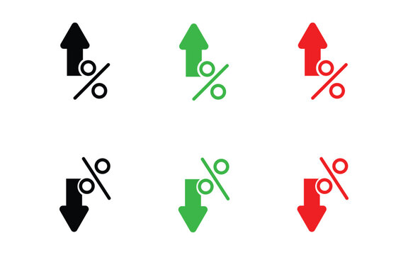 Set of percentage symbols with upward and downward direction arrows
